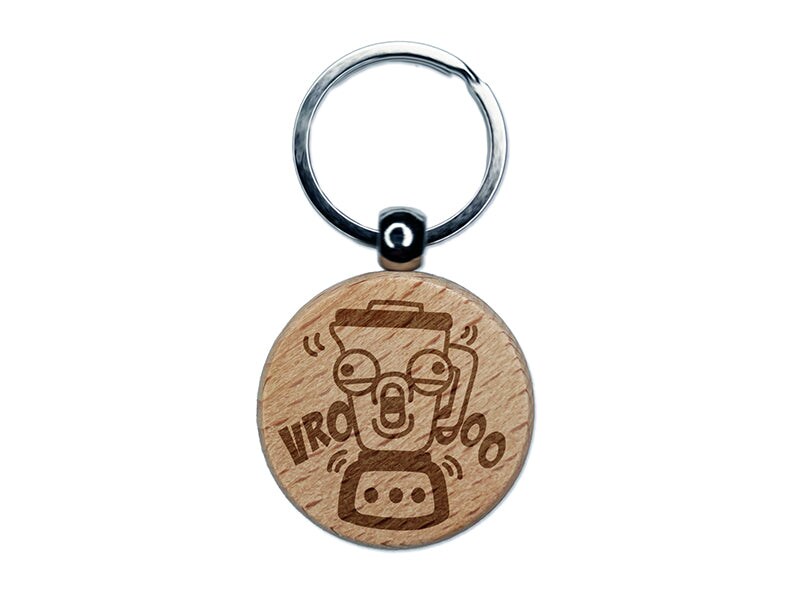 Noisy Blender Cartoon Engraved Wood Round Keychain Tag Charm