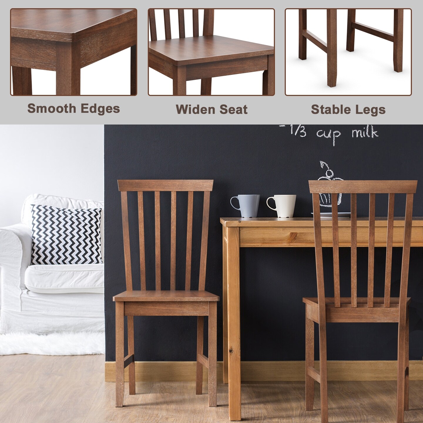 Set of 2 Dining Chair with Solid Wooden Legs