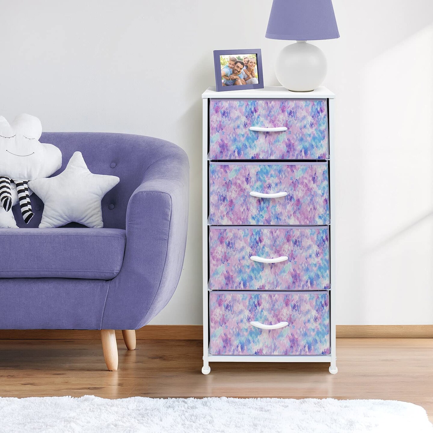 Sorbus Dresser with 4 Drawers - Bedside Furniture & Night Stand End Table Dresser with Steel Frame, Wood Top, Easy Pull Fabric Bins for Home, Bedroom Accessories, Office & Dorm