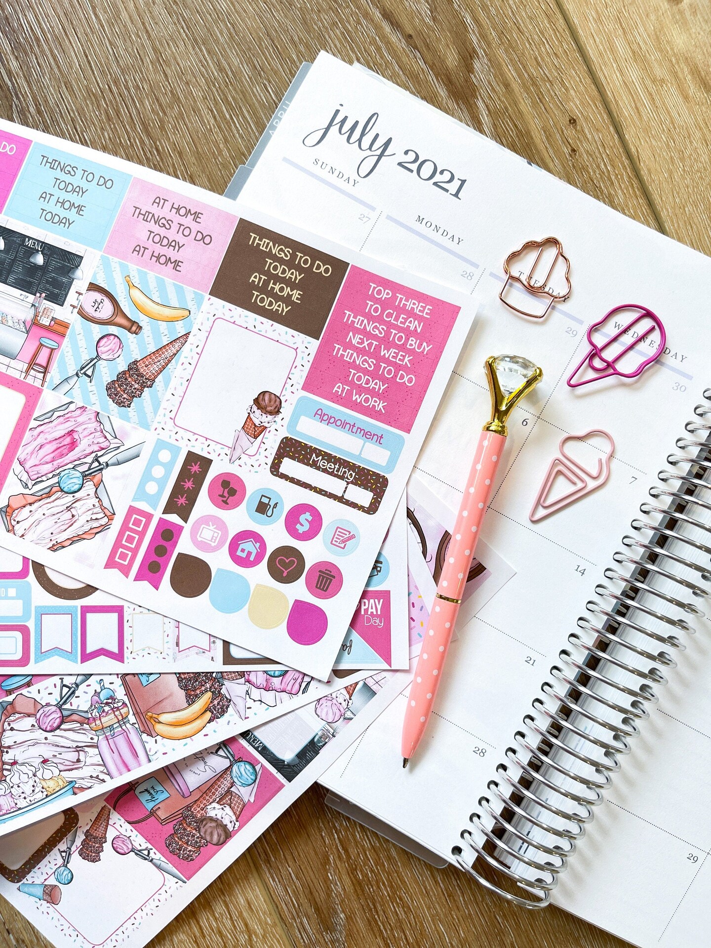 Summer Ice Cream, Birthday &#x26; 4th Of July Themed Box of Planner Stickers &#x26; Accessories (#SUB2021007)
