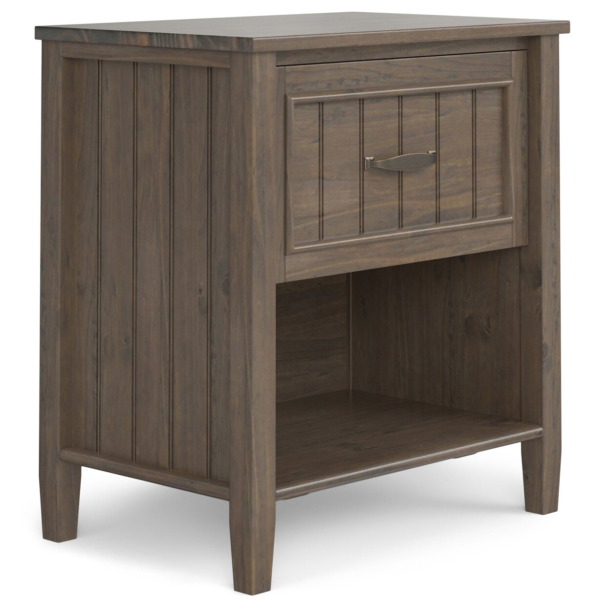 Simpli Home Lev Bedside Table Night Stand 24 Inch Wide, With Drawer, Smoky Brown