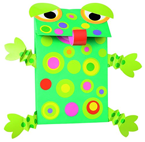 Paper Bag Puppets Kids Art and Craft Activity Multicolor, includes 5 colored bags, 270 stickers and paper shapes, glue stick and easy picture instructions