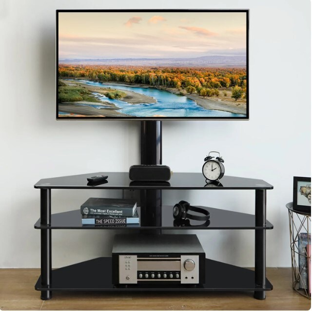 Black Modern Glass Floor TV Stand for TVs