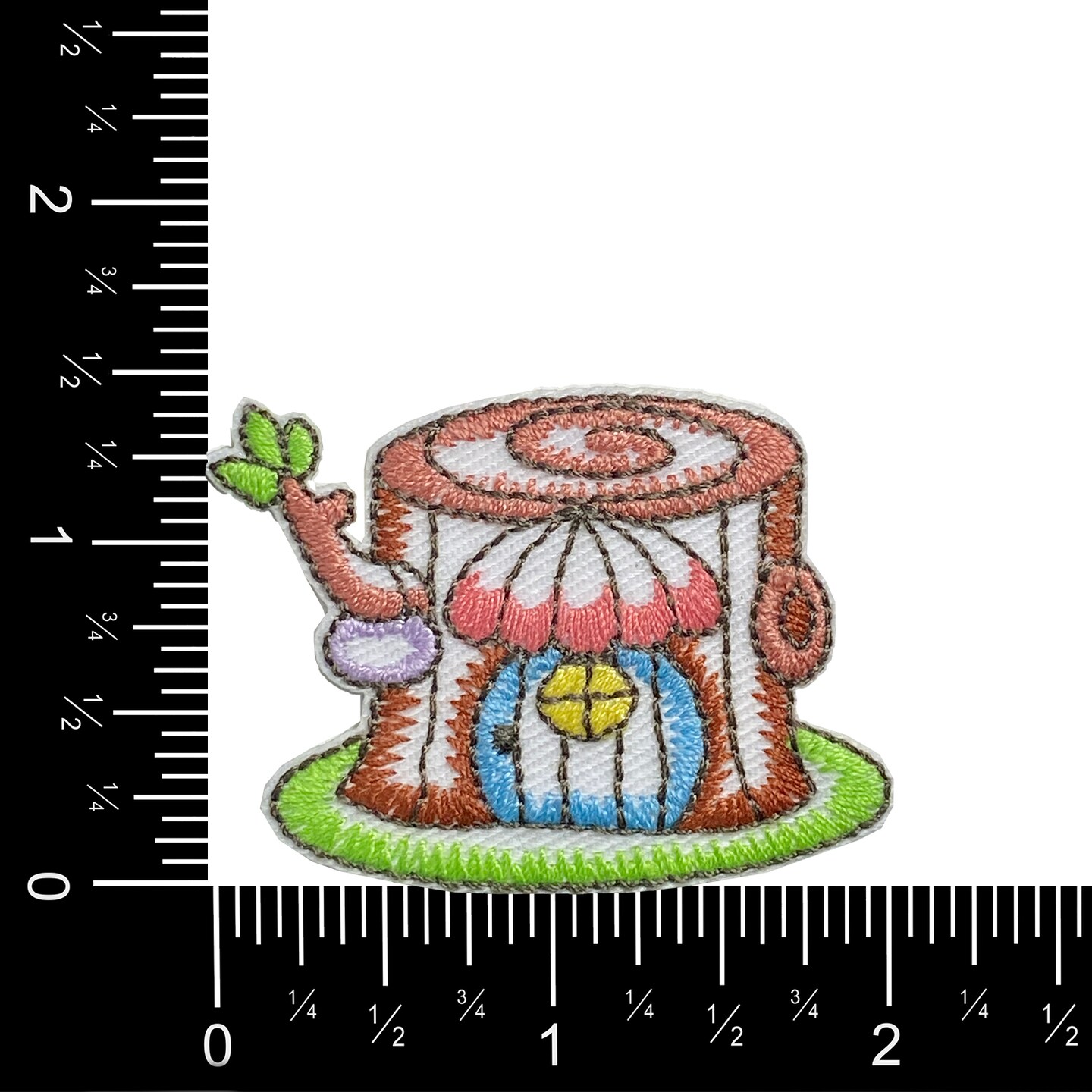Garden Gnome Tree Stump House, Folk Art, Embroidered, Iron-on Patch