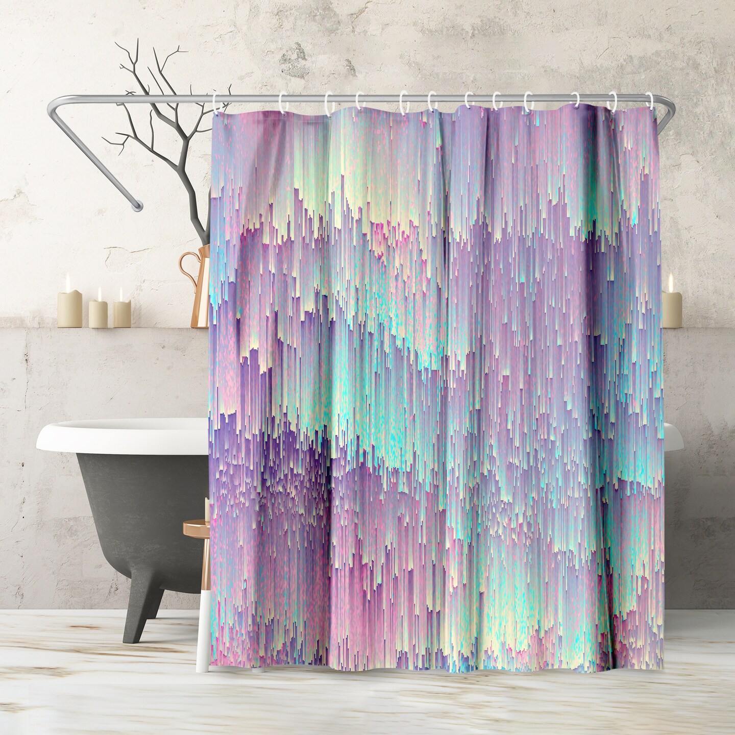 Americanflat 71&#x22; x 74&#x22; Shower Curtain, Iridescent Glitches by Emanuela Carratoni