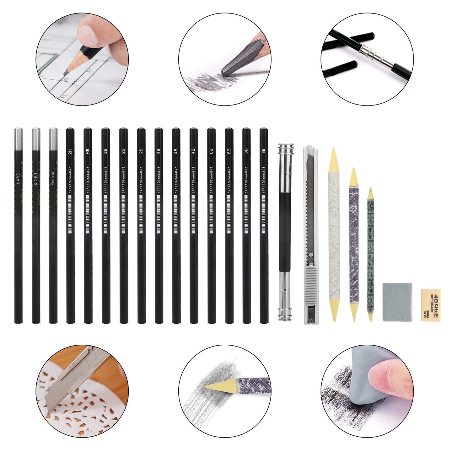 22Pcs Professional Sketch Pencils+Charcoal