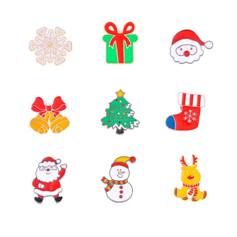Merry Christmas Metal Badge Brooches Santa Claus Tree Bear Bells Elk Snowflake Enamel Pins For Women Kids New Year Gift Jewelry