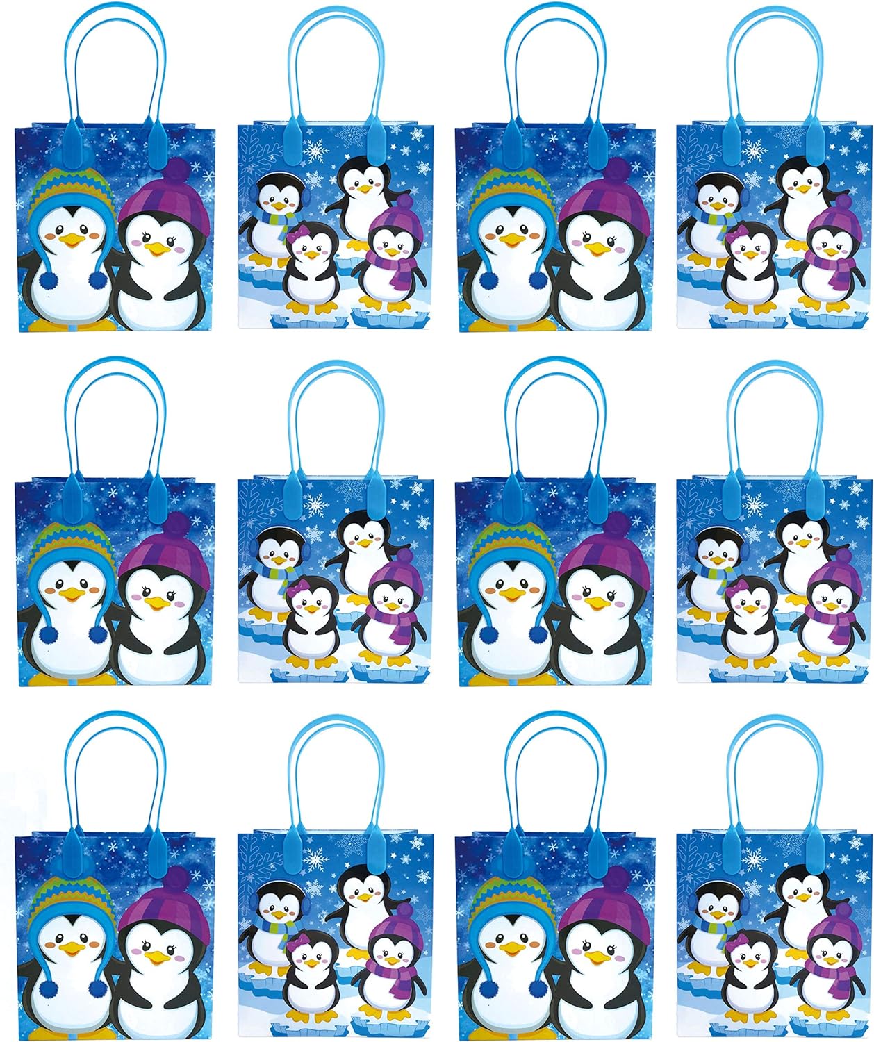 Tiny Mills Penguin Winter Themed Party Favor Bags Treat Bags with Handles Candy Bags for Holiday Party Gift Bags Christmas Holiday Party Supplies,12 Pack