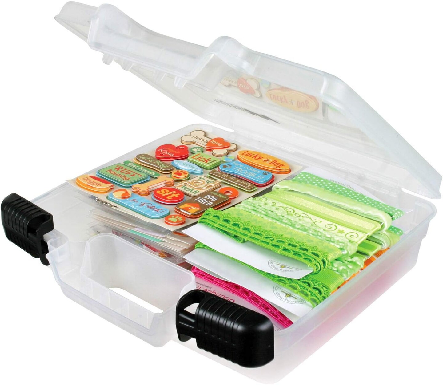 10 inch Quick View Deep Base Carrying Case, Portable Art &#x26; Craft Organizer with Handle, [1] Plastic Storage Case, Translucent