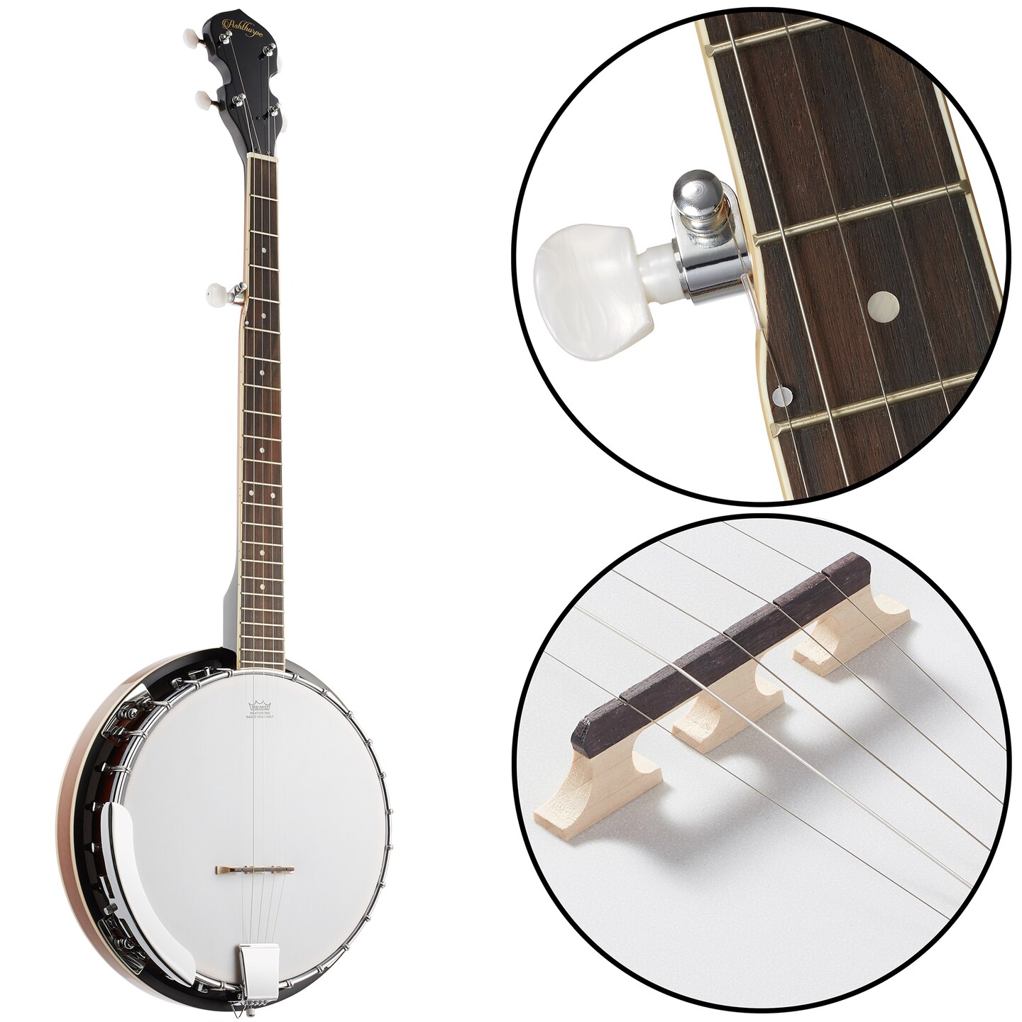 Ashthorpe 5-String Banjo - Full Size with 24 Brackets, Closed Back, Mahogany Resonator, and Geared 5th Tuner