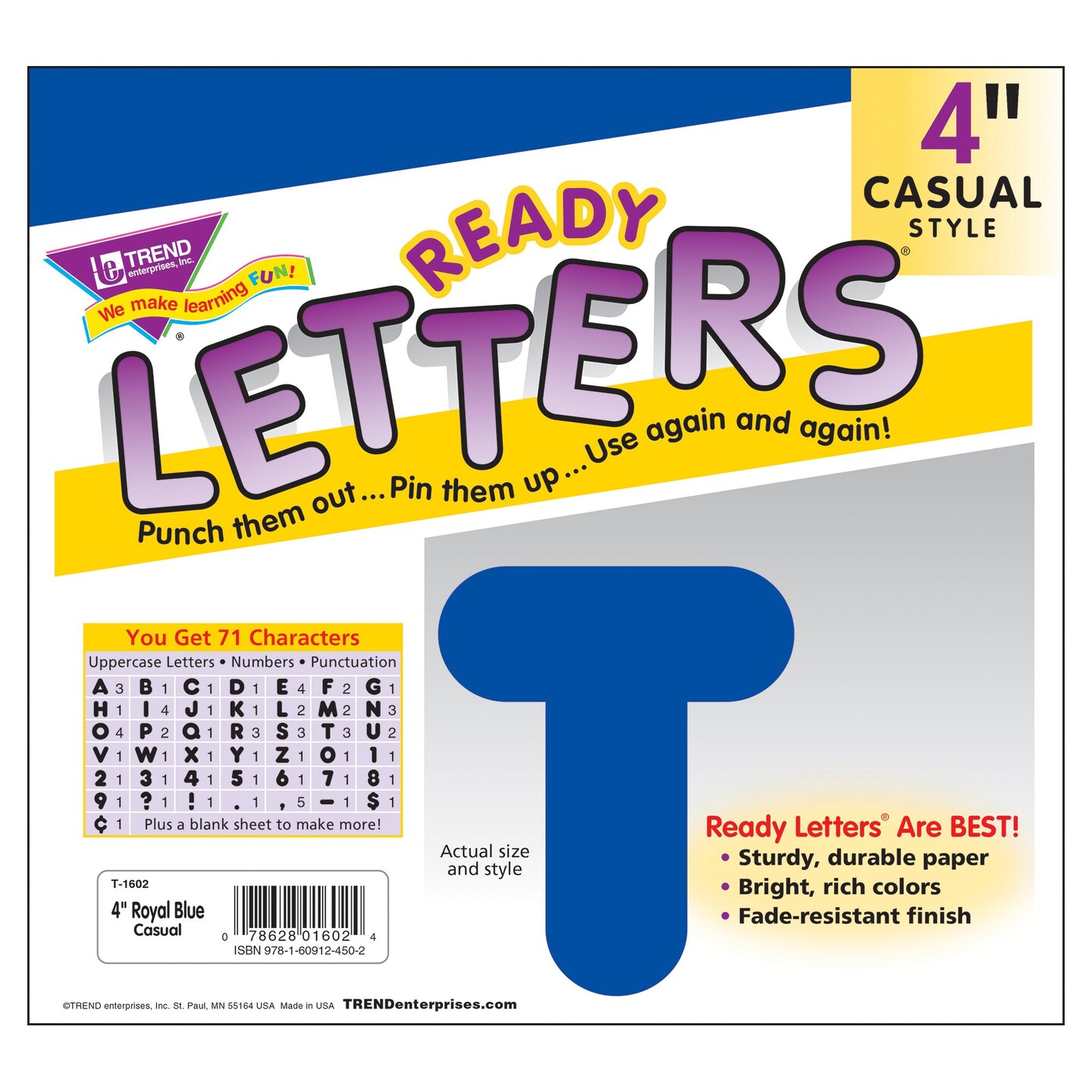 Royal Blue 4&#x22; Casual Uppercase Ready Letters&#xAE;, 6 Packs