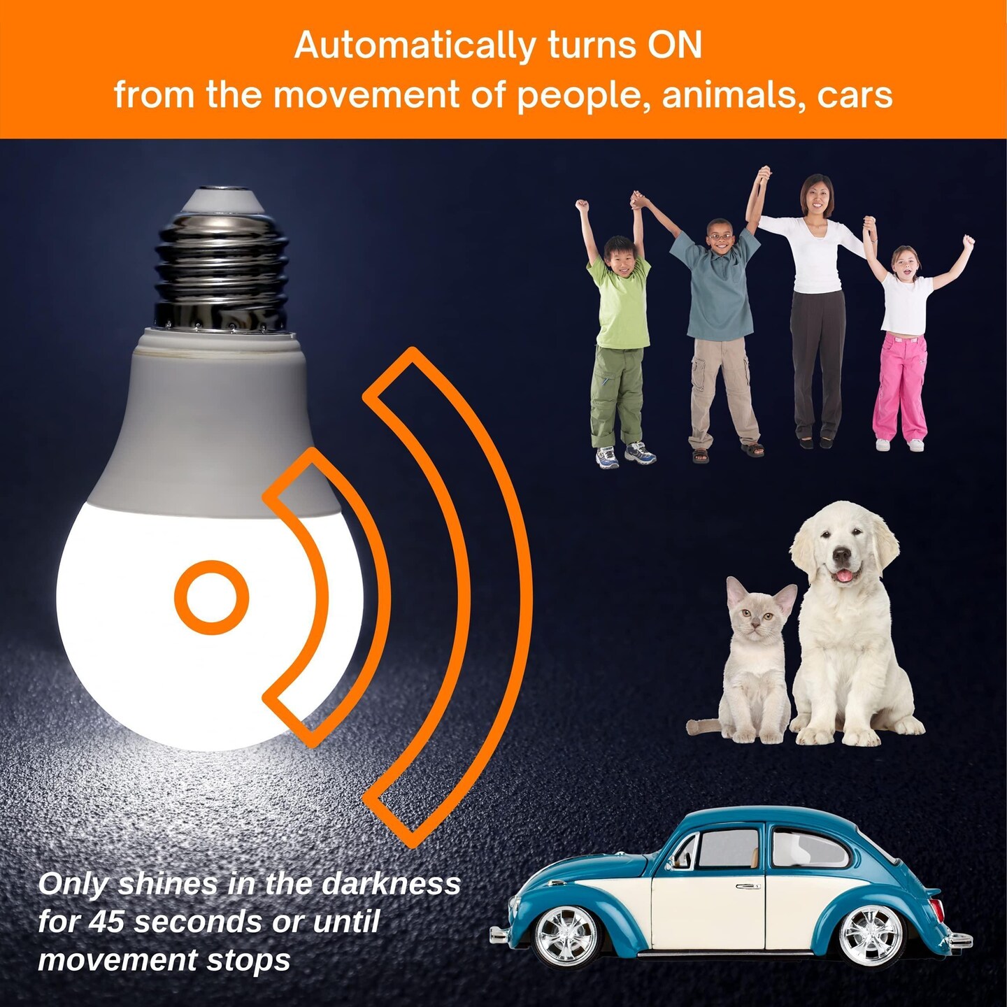 Motion Sensor Light Bulb Radar 800lm Daylight Outdoor Indoor Dusk to Dawn Motion Activated LED Bulbs for Porch Garage Basement Stairwell E26 A19 4500K Security