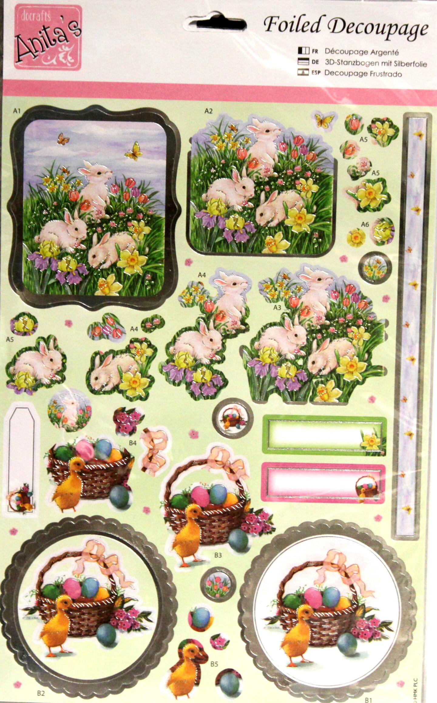 Anita&#x27;s Foiled Decoupage Die-cut Embellishments-Rabbits And Meadows