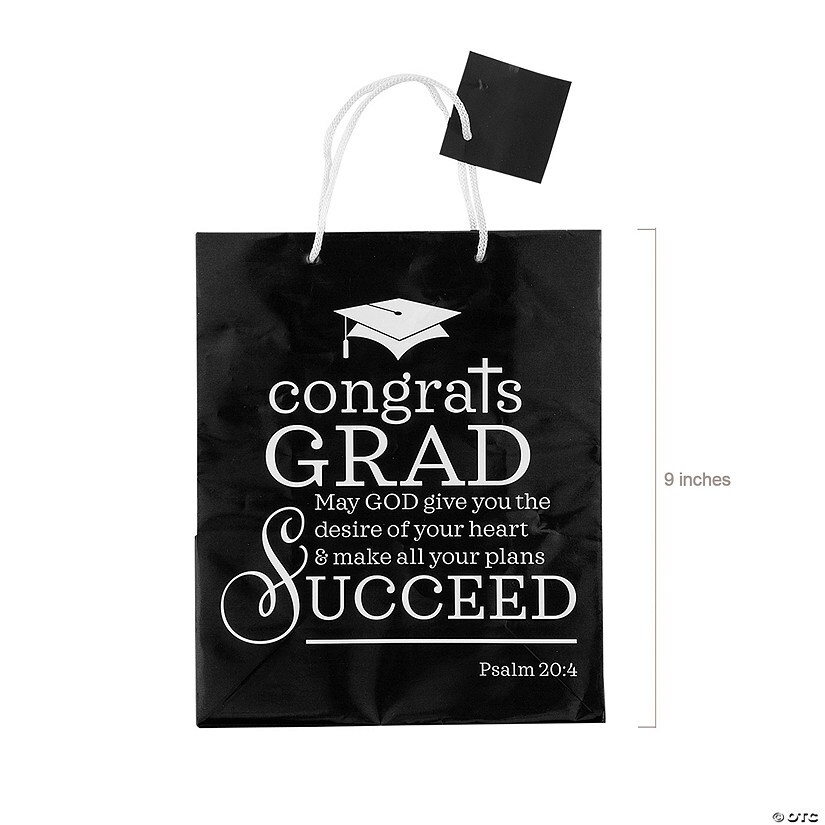 7 1/2&#x22; x 9&#x22; Medium Faith Graduation Paper Gift Bags with Tag - 12 Pc.