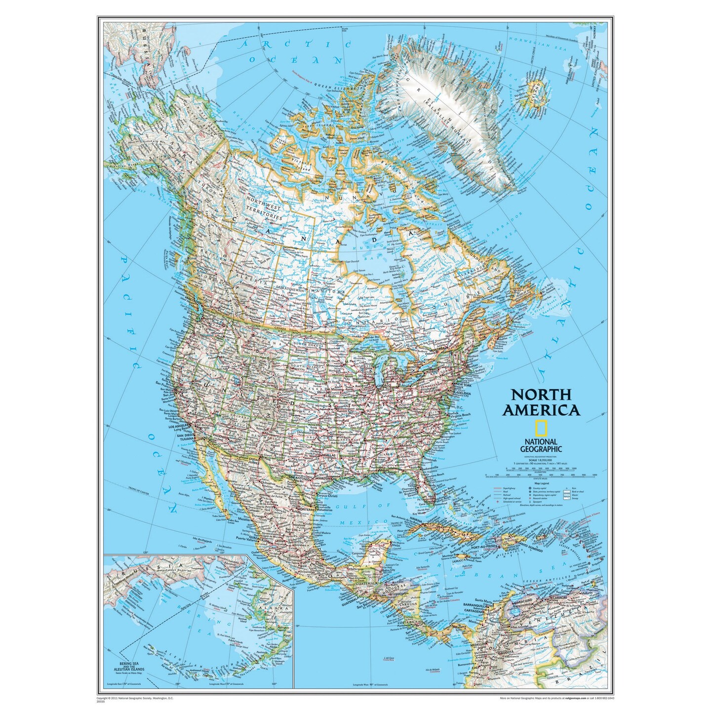 North America Wall Map, 24&#x22; Width, 30&#x22; Length