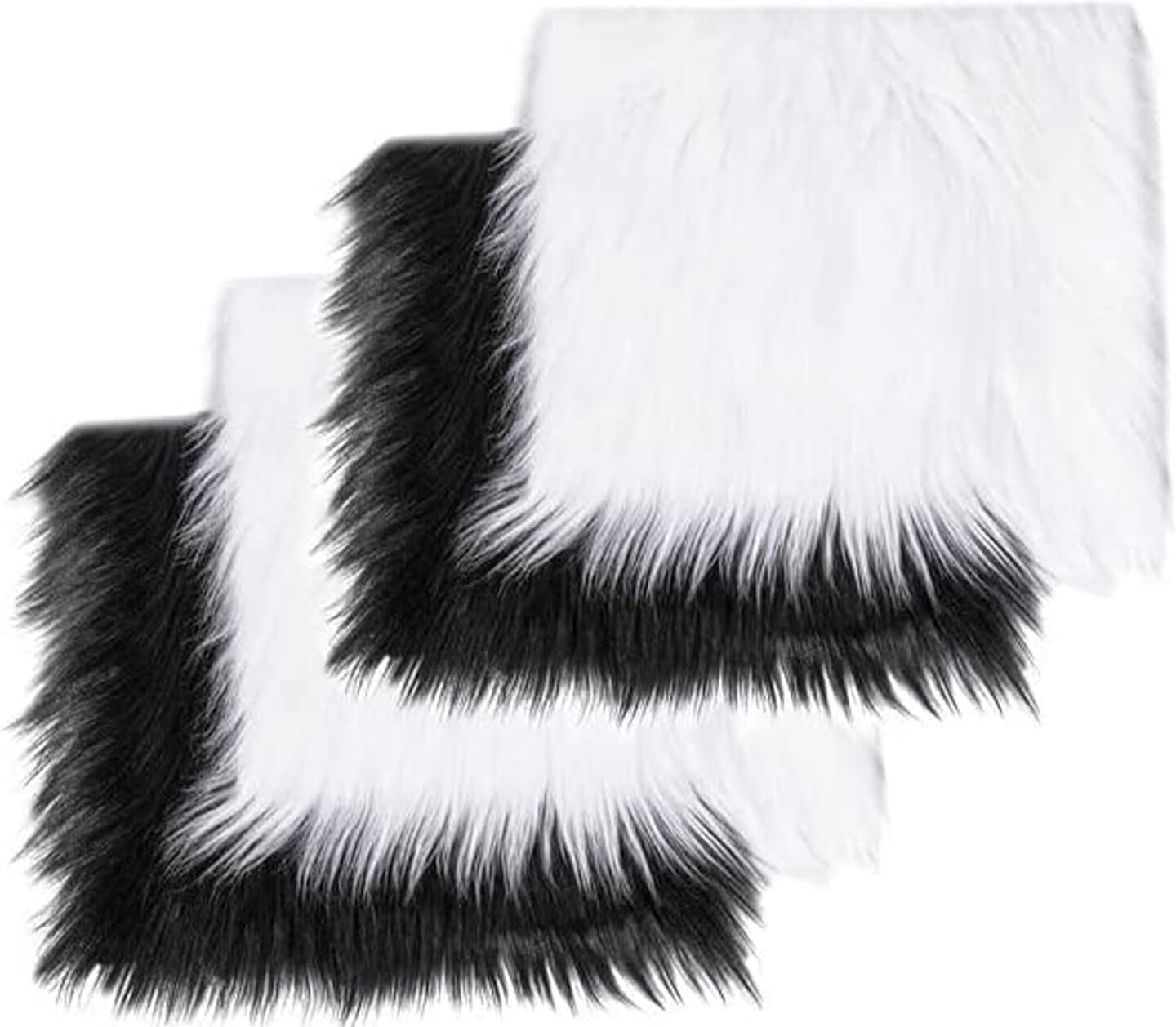 FabricLA | Faux Fur Fabric Square | 12&#x22; X 12&#x22; Inch Wide Pre-Cut Shaggy | Fake Fur Fabric | DIY, Craft Fur Decoration, Fashion Accessory, Hobby | 2 White &#x26; 2 Black Pack