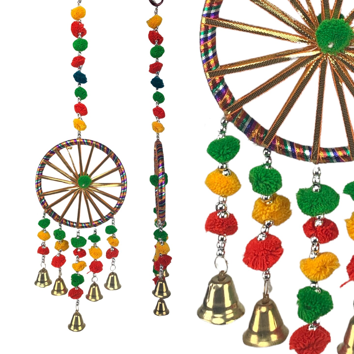 Ring Wall Hanging with Pompom Rajasthani Traditional Handicraft Wall Art Hanging Wind Chime Decorative Showpiece Diwali Gift Latkan for Home Office Decor Window Indian Housewarming Gift