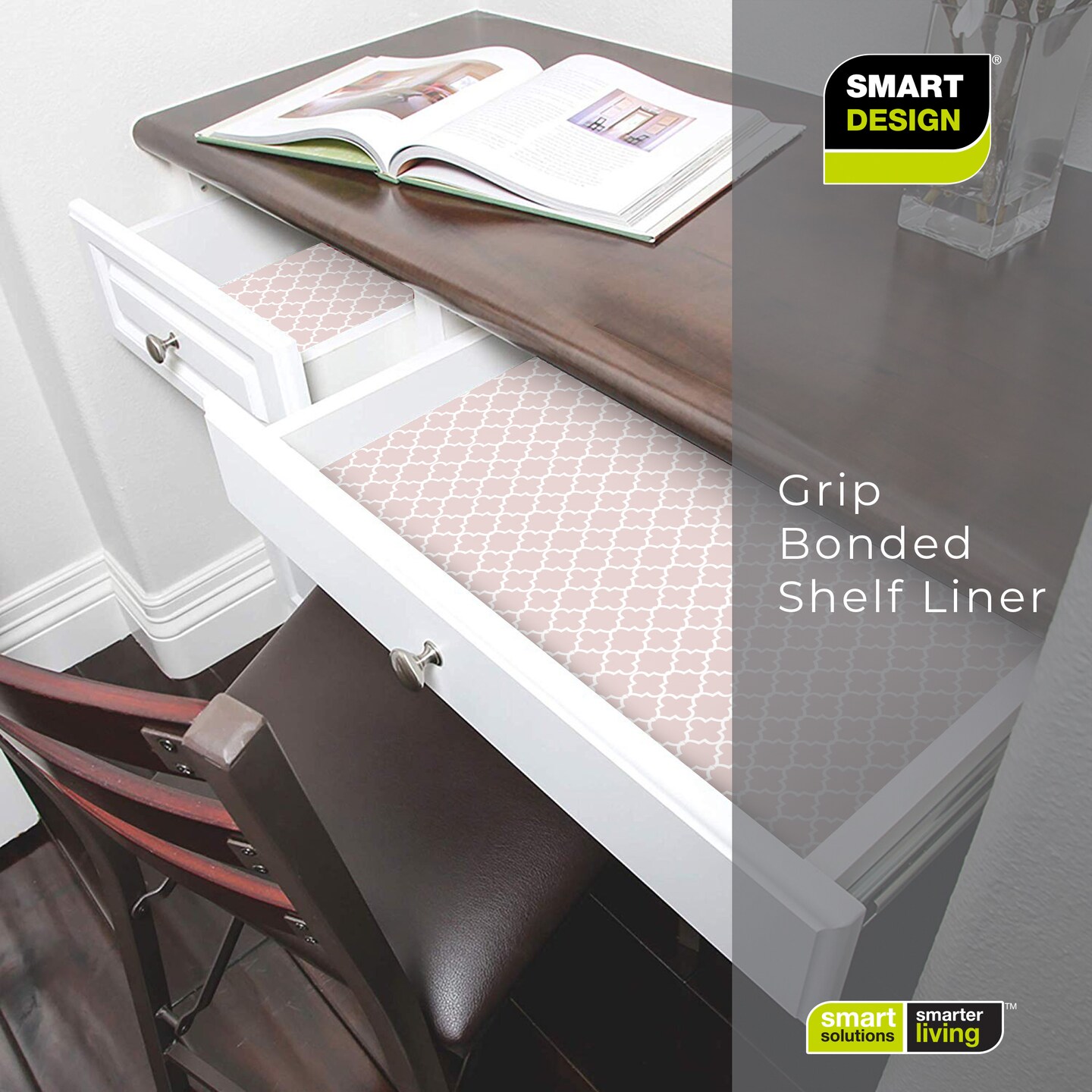 Smart Design Bonded Grip Shelf Liner - 12 Inch x 10 Feet - Chantilly Blush
