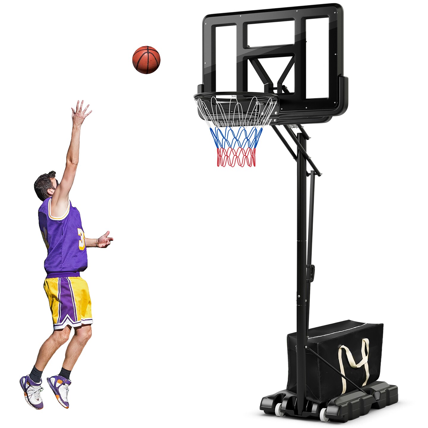 Costway 44&#x27;&#x27; Portable Adjustable Basketball Goal Hoop Stand System withSecure Bag Outdoor