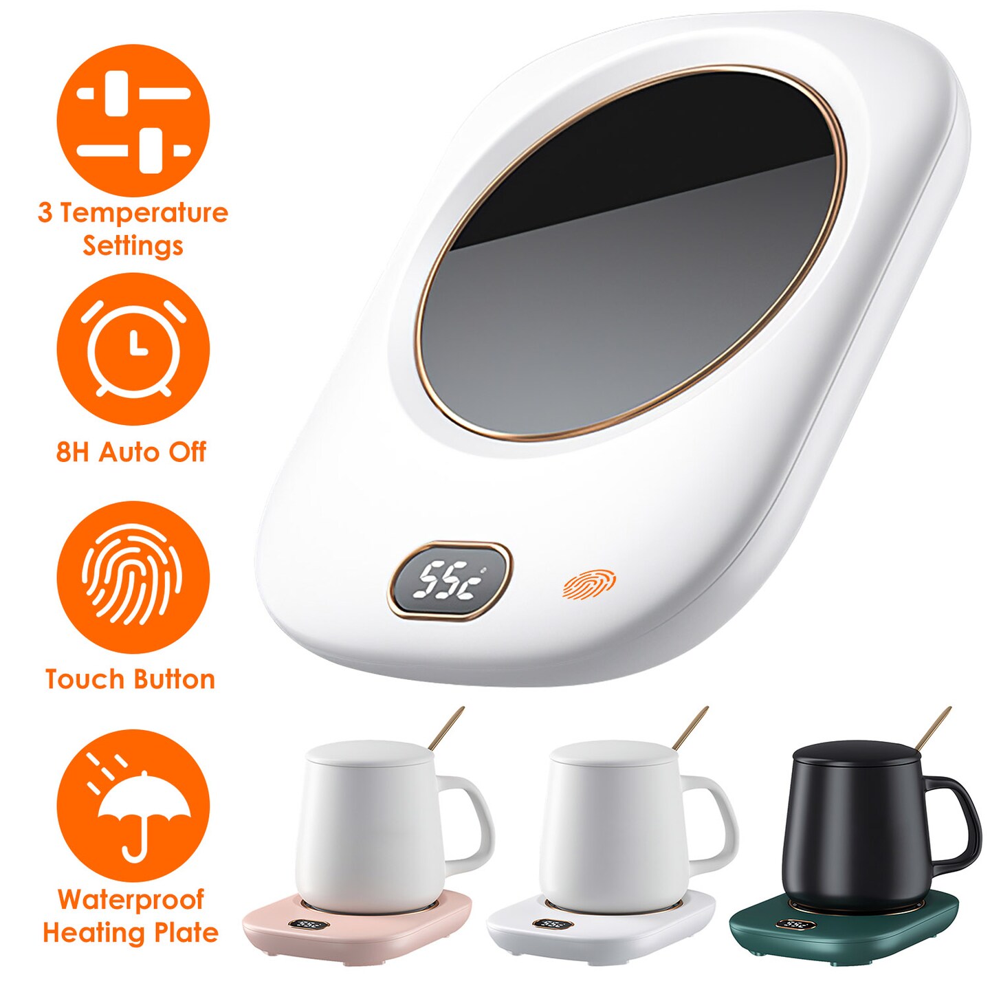 Electric Coffee Mug Warmer Auto Shut Off Usb 3 Temperature Settings Pink White Green