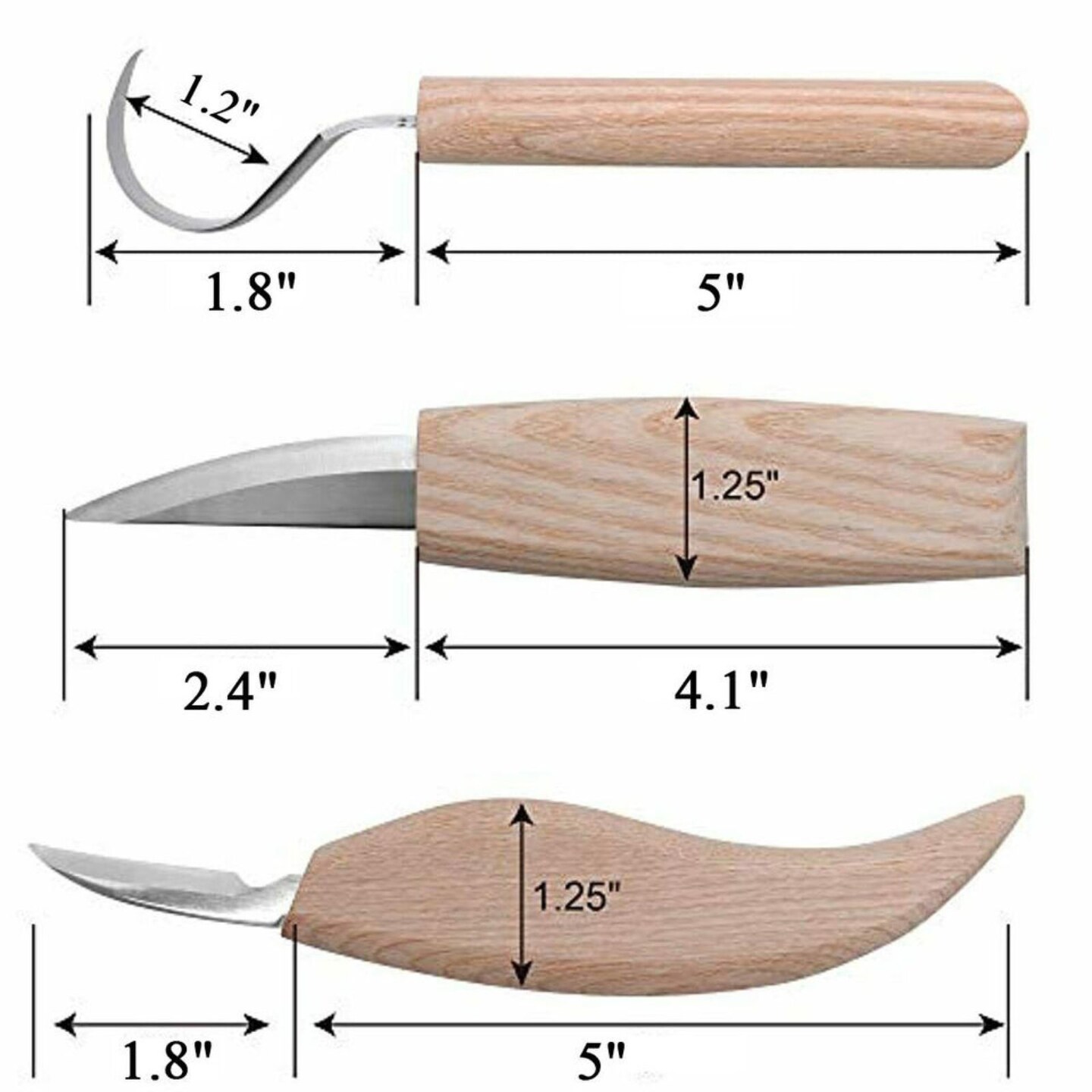 3-Piece Wood Carving Knife Cutter Whittling Hook Kit - DIY Craft Hand Tools Set