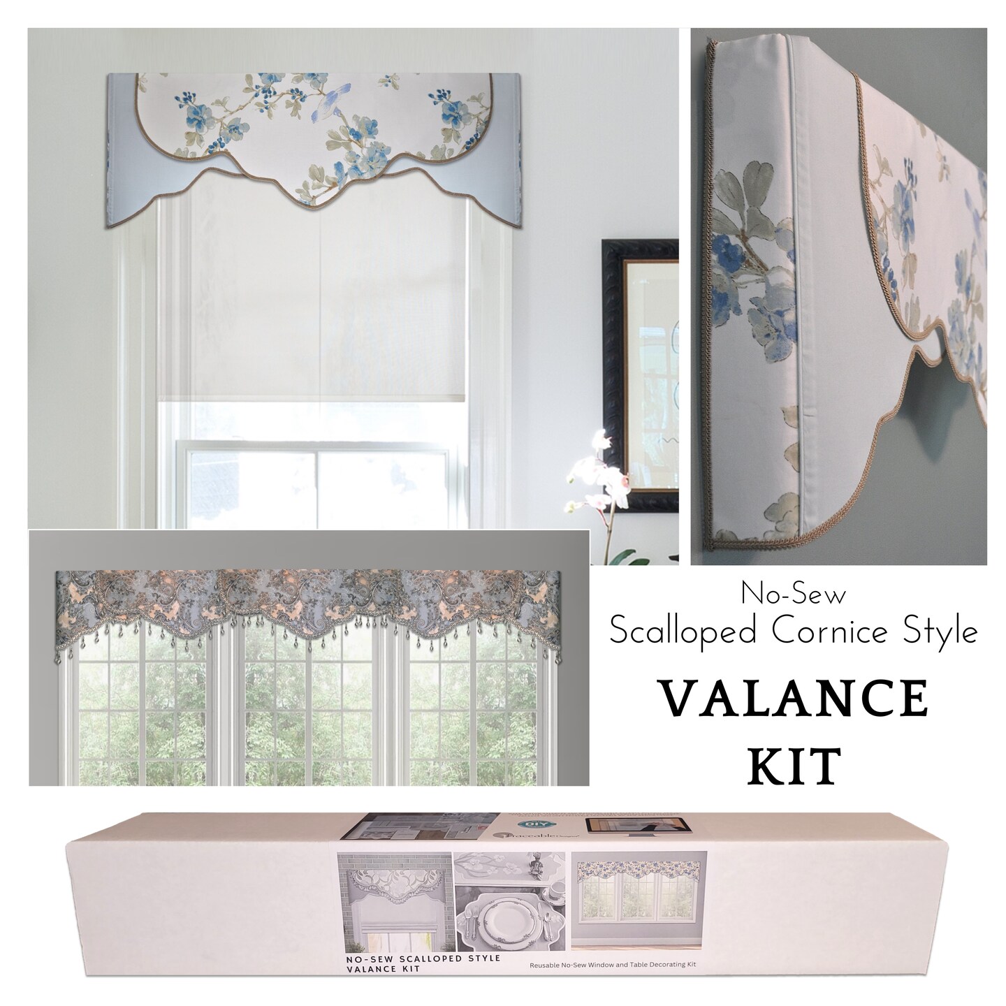 Scalloped-Style Cornice Valance Kit for DIY No-Sew Home Decor