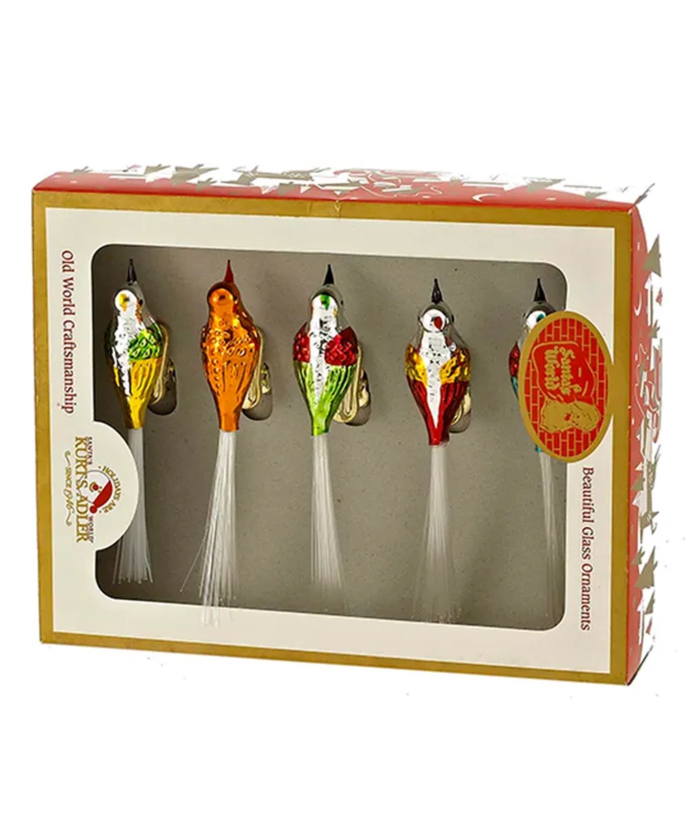 Kurt Adler Early Years Glass Bird Clip-On Christmas Ornament Set  - 4.5&#x22; - Club Pack of 6