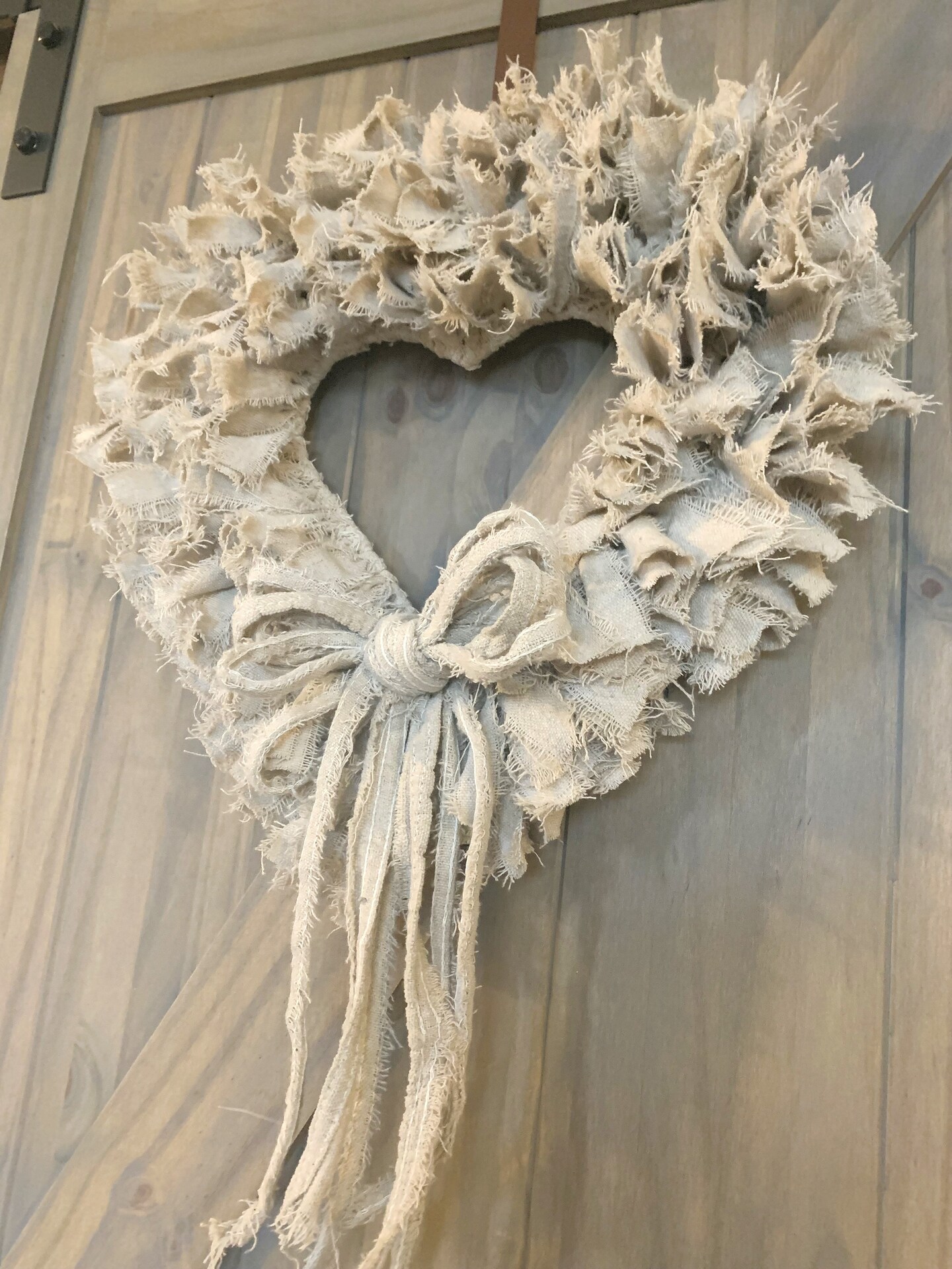 Shabby Chic Heart Rag Wreath Rustic Art Deco Canvas Vintage
