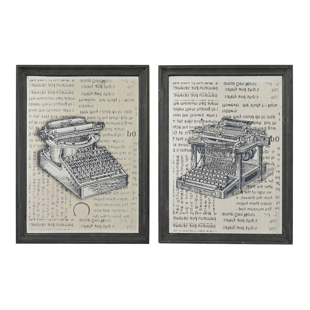 Antique Typewriter Prints On Glass (2-Piece Set)