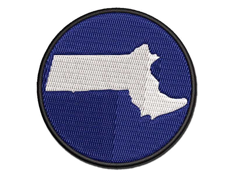 Massachusetts State Silhouette Multi-Color Embroidered Iron-On or Hook &#x26; Loop Patch Applique