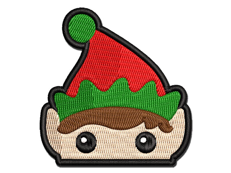 Peeking Elf Christmas Multi-Color Embroidered Iron-On or Hook &#x26; Loop Patch Applique