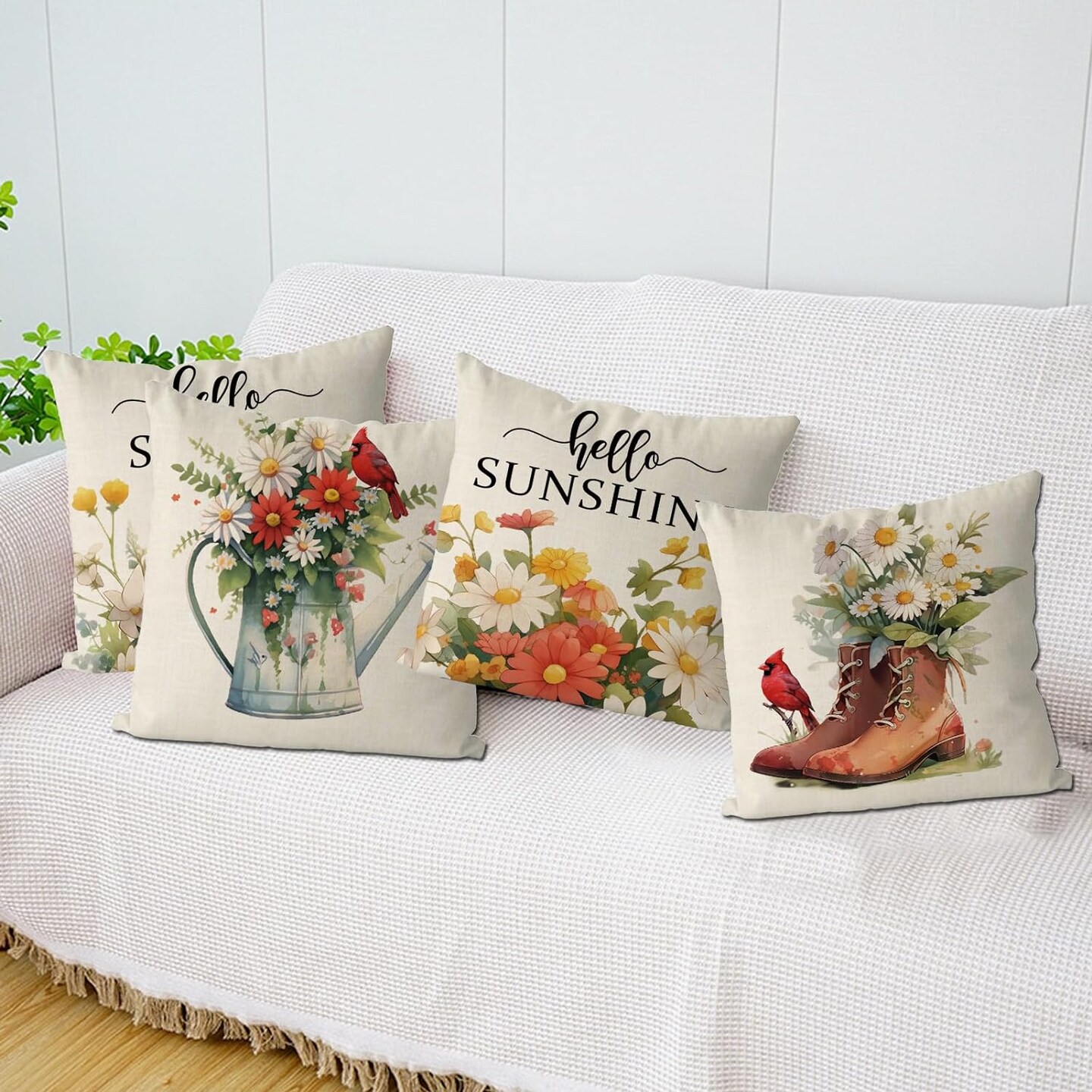 18x18 Inch Set of 4 Cardinal Floral Throw Pillowcase