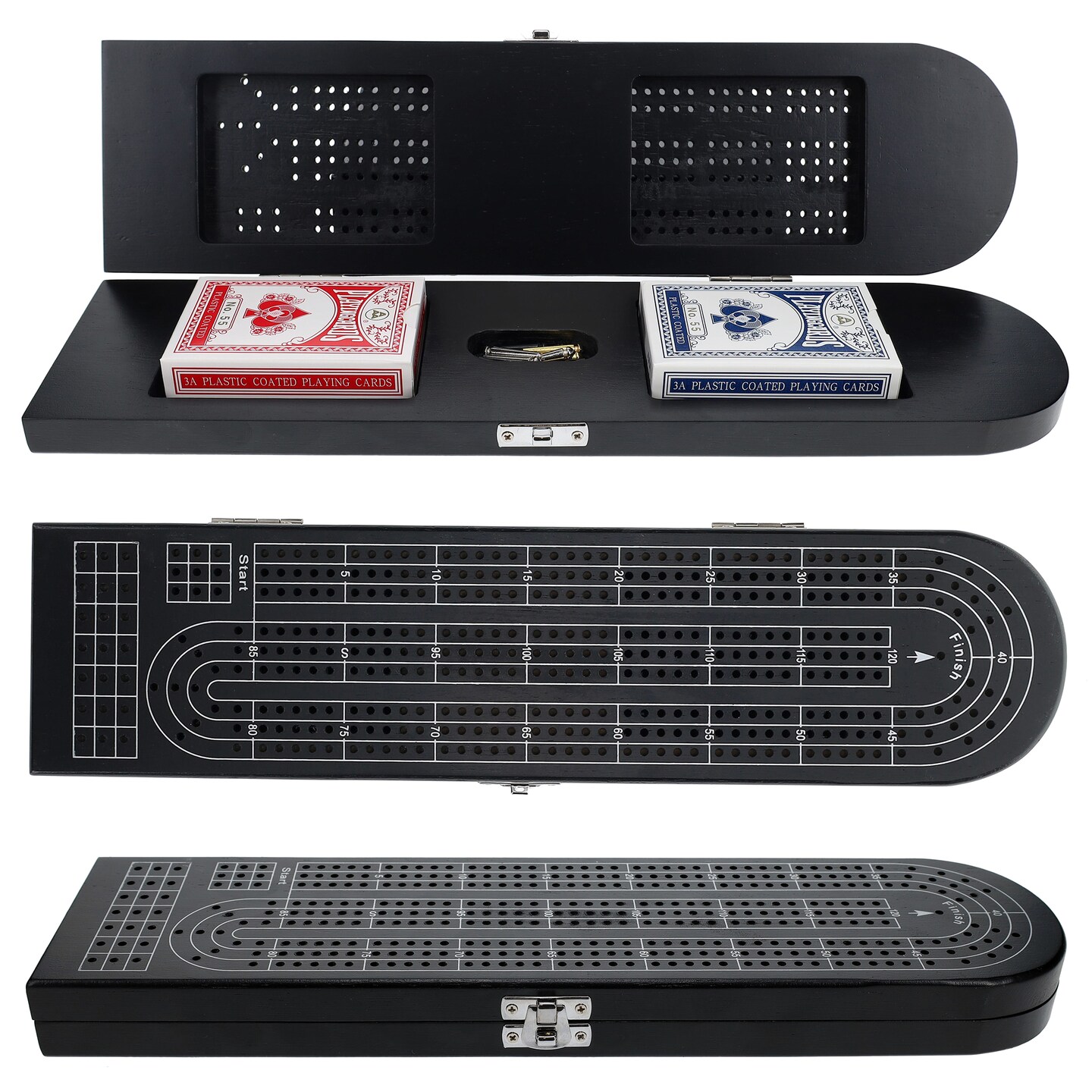 Pacific Shore Games Wooden Cribbage Board Game Set, Continuous 3 Track