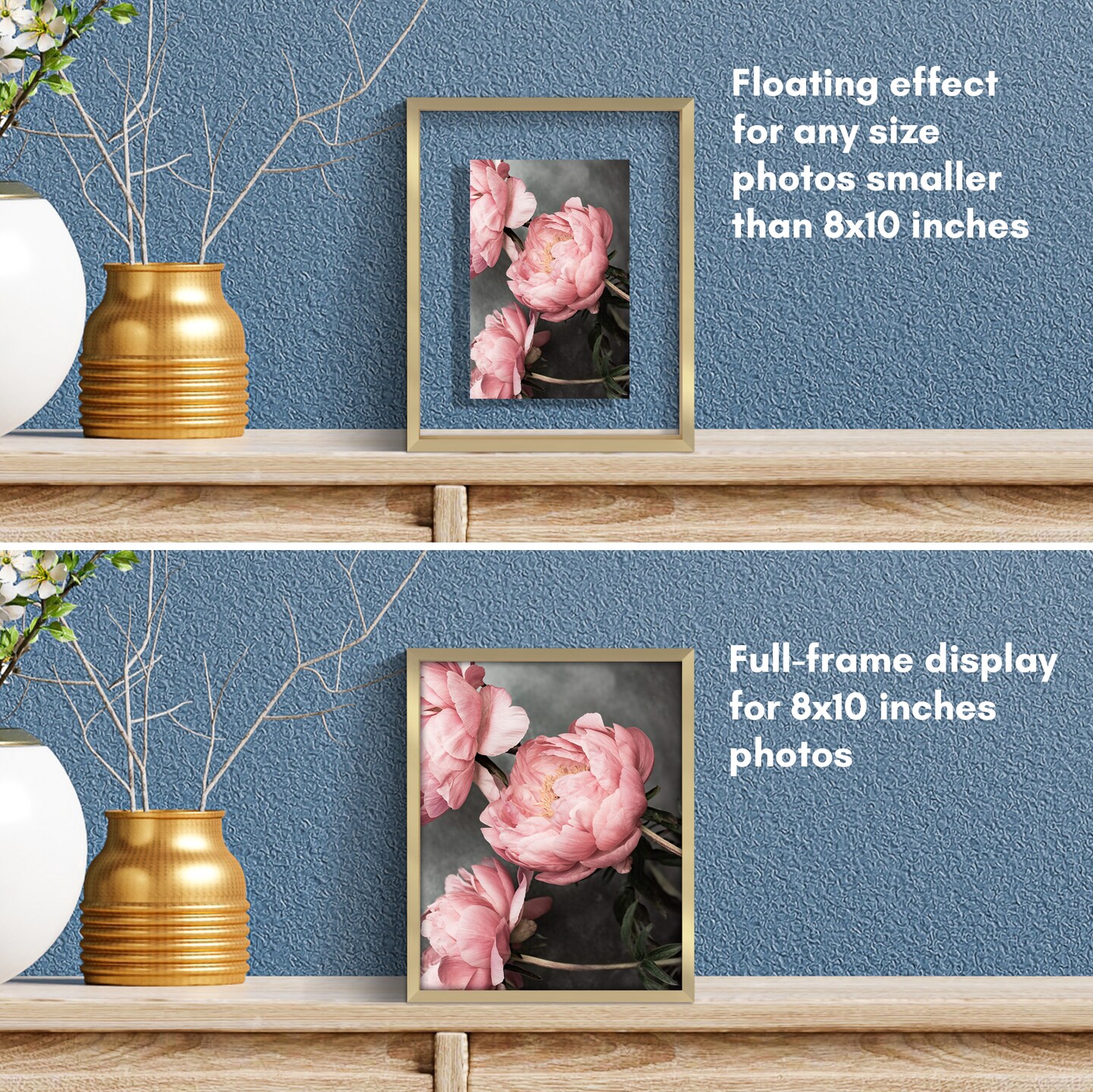 Americanflat Floating Aluminum Picture Frame - Sleek Aluminum Photo Frame for Wall Display - Black Metal Molded Frame - Shatter Resistant Glass - Hanging Hardware