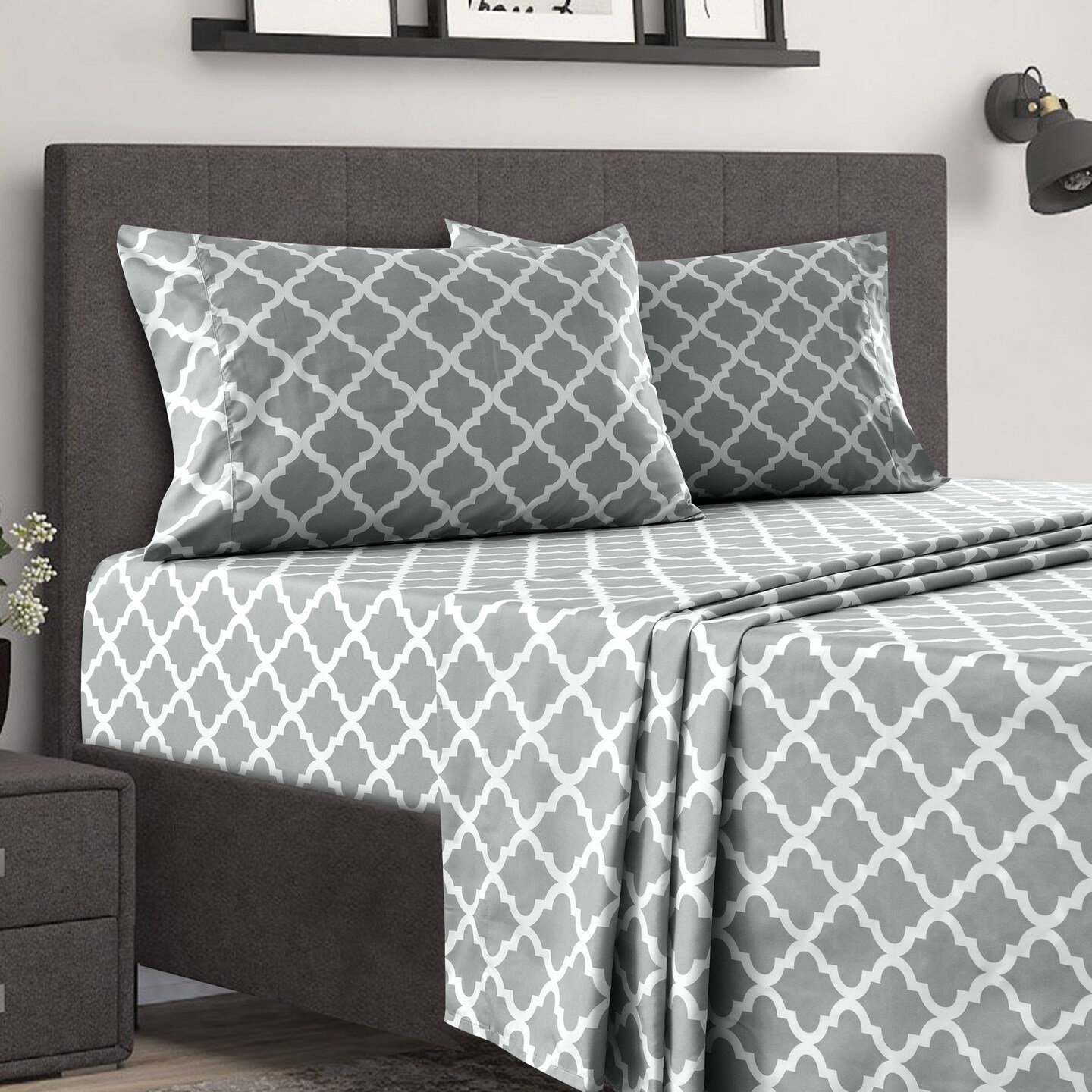 1800 Series Quatrefoil Pattern Bed Sheets Set - Wrinkle Fade Stain Resistant -