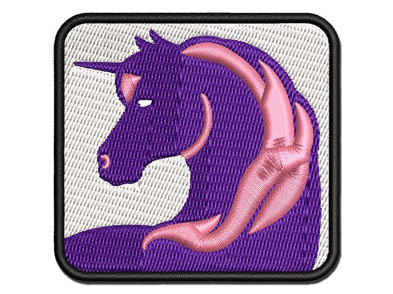 Unicorn Head Flowing Mane Multi-Color Embroidered Iron-On or Hook &#x26; Loop Patch Applique