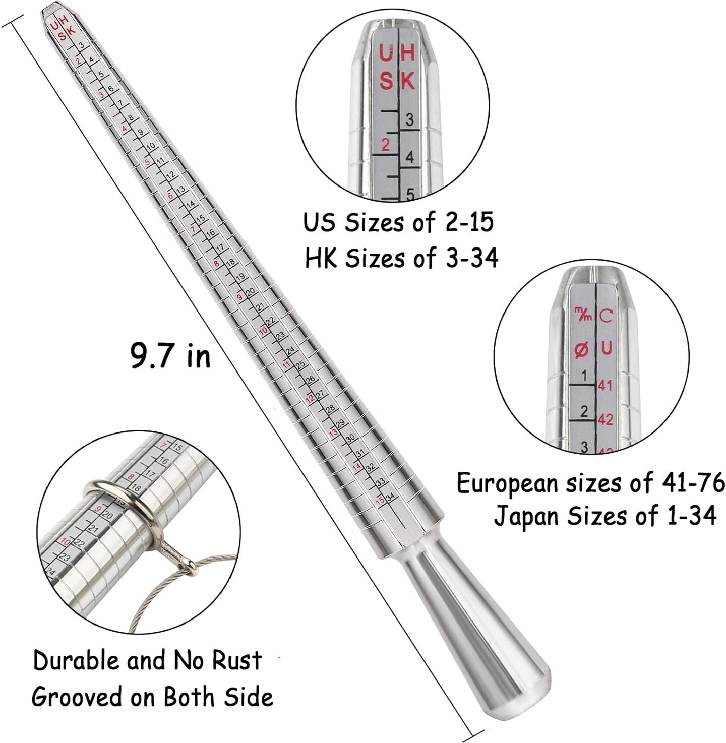 Ring Sizer Tool Including Ring Mandrel &#x26; Ring Sizer Guage, 4 Sizes Ring Measurement Stick Metal Mandrel &#x26; Finger Sizing Measuring Tool Set for Jewelry Making Measuring