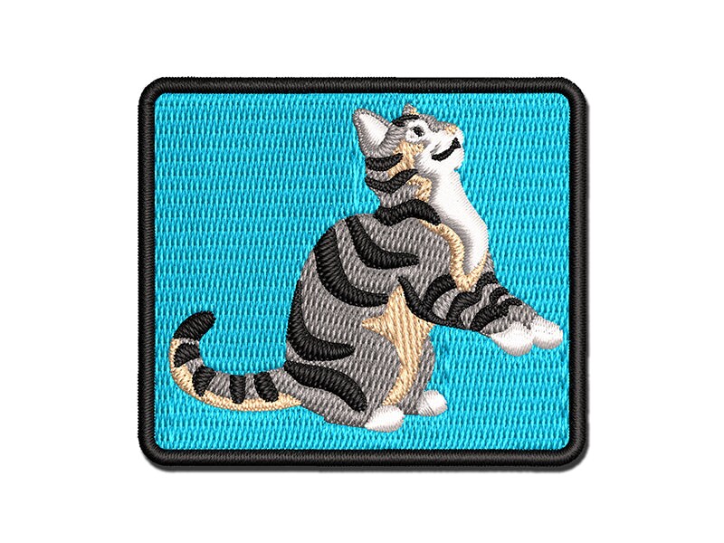 Playful Tabby Cat Domestic Shorthair Multi-Color Embroidered Iron-On or Hook &#x26; Loop Patch Applique