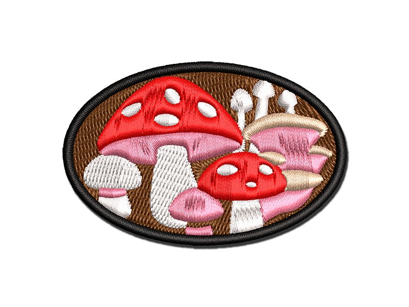 Mushrooms Fungus Fungi Toadstool Multi-Color Embroidered Iron-On or Hook &#x26; Loop Patch Applique