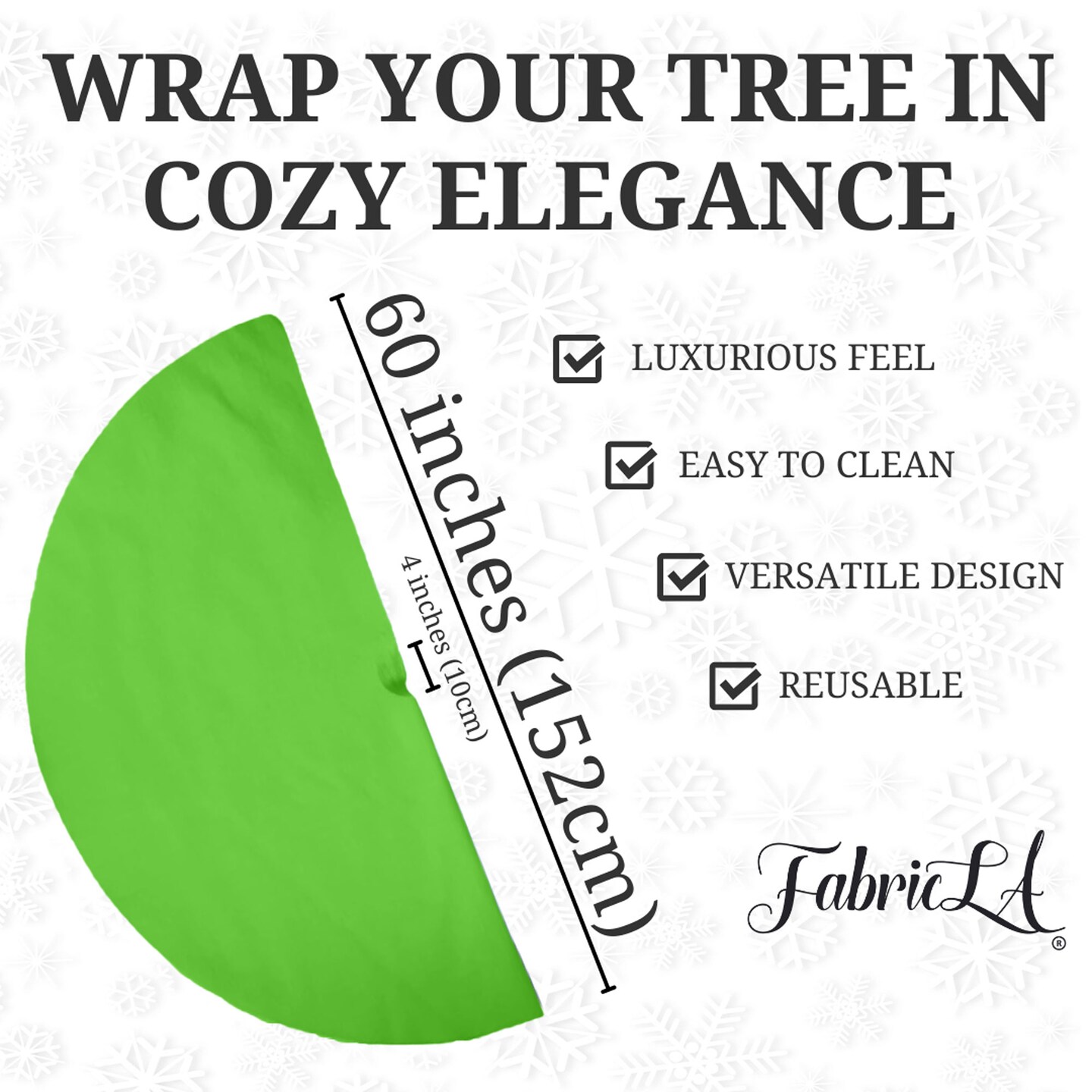 FabricLA Lime Faux Fur Tree Skirt Cut - 60-Inches with Rounded Edges (No Backing) for Christmas