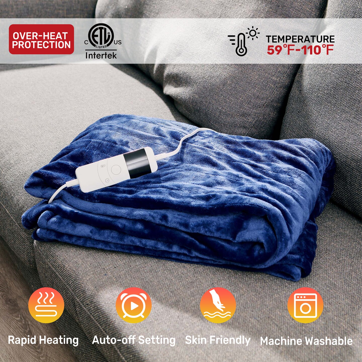 Peace Nest Flannel Electric Heated Blanket With 10 Heating Levels Auto Shut-Off Flush Heated Throw Blanket