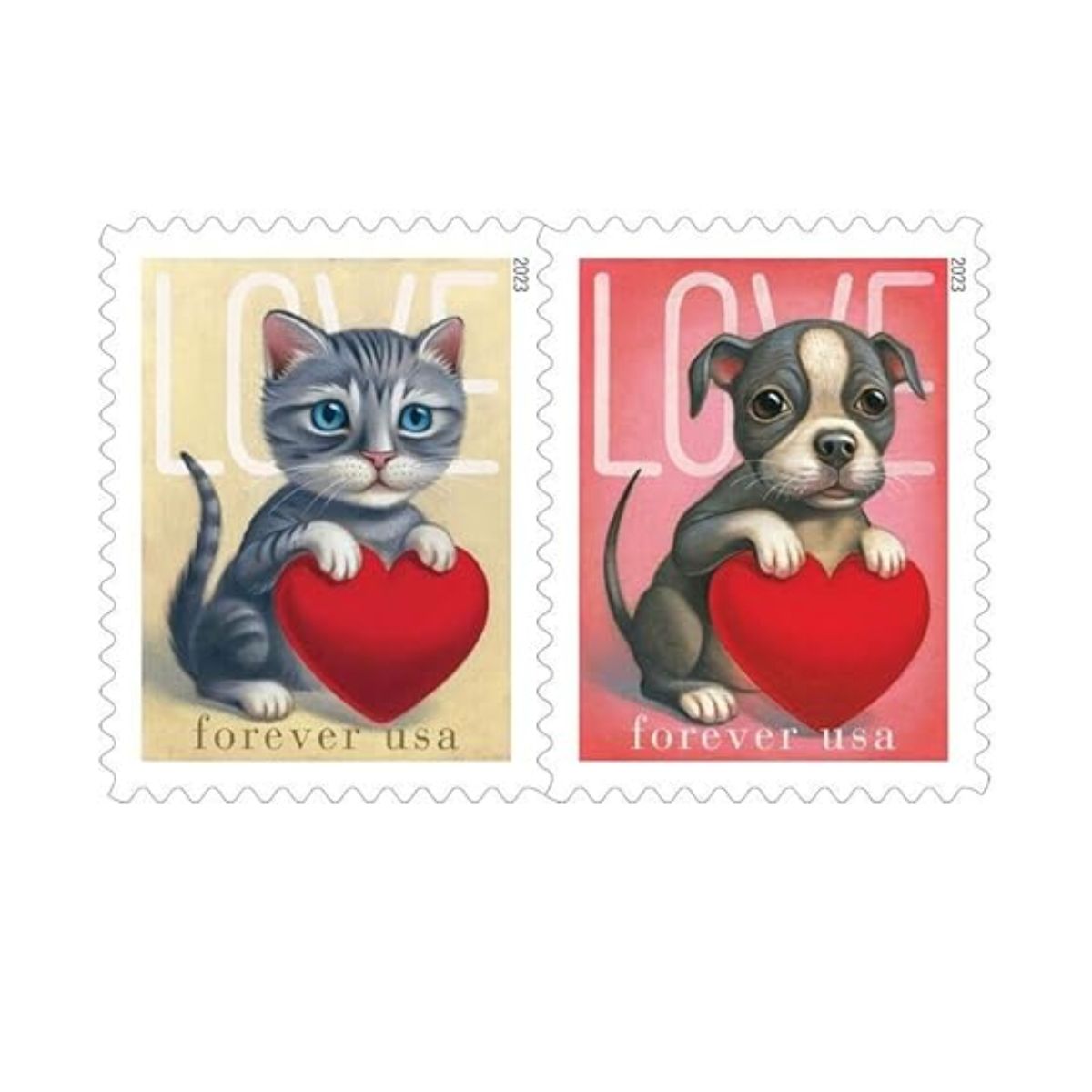 Nice Cats &#x26; Dogs Love Forever Postage Stamps