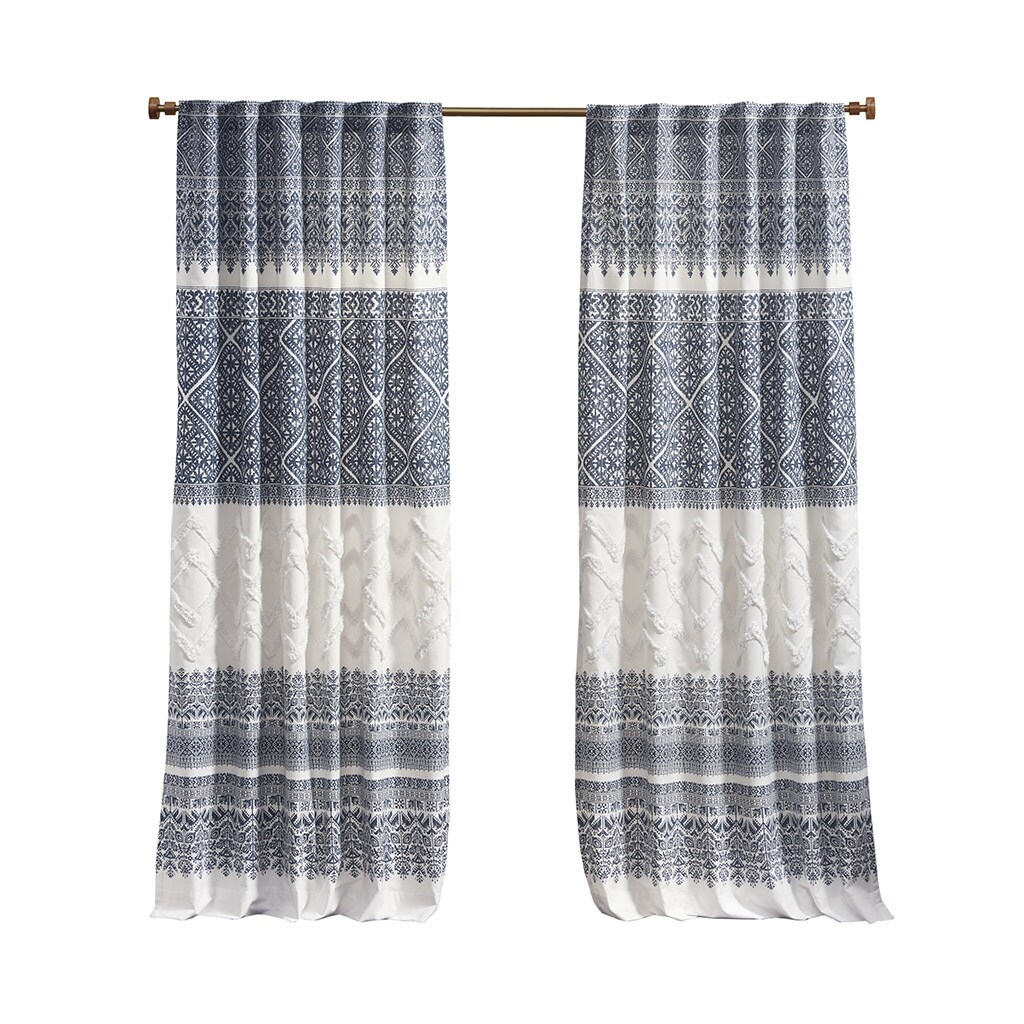 Gracie Mills   Robbins Chenille-Detailed Cotton Printed Curtain Panel with Lining - GRACE-13995