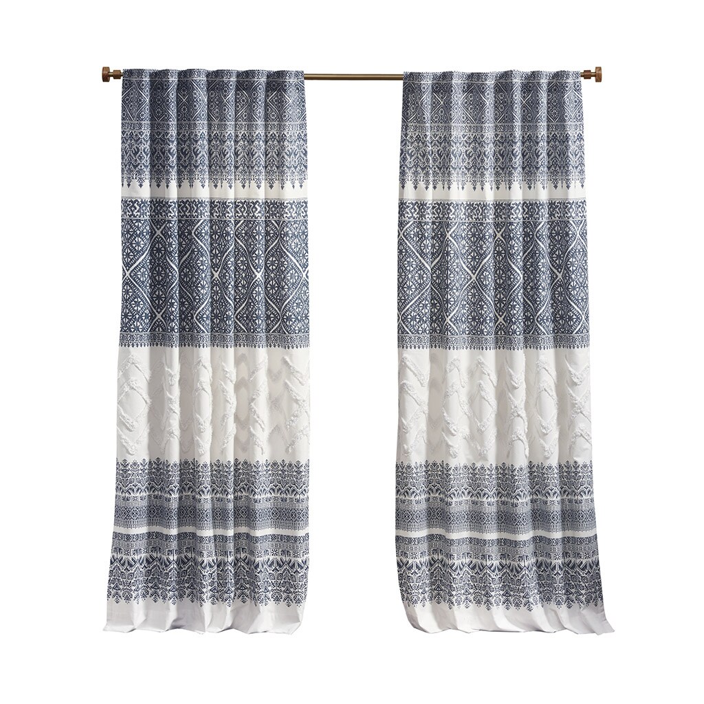 Gracie Mills Robbins Chenille-Detailed Cotton Printed Curtain Panel With Lining - Grace-13995