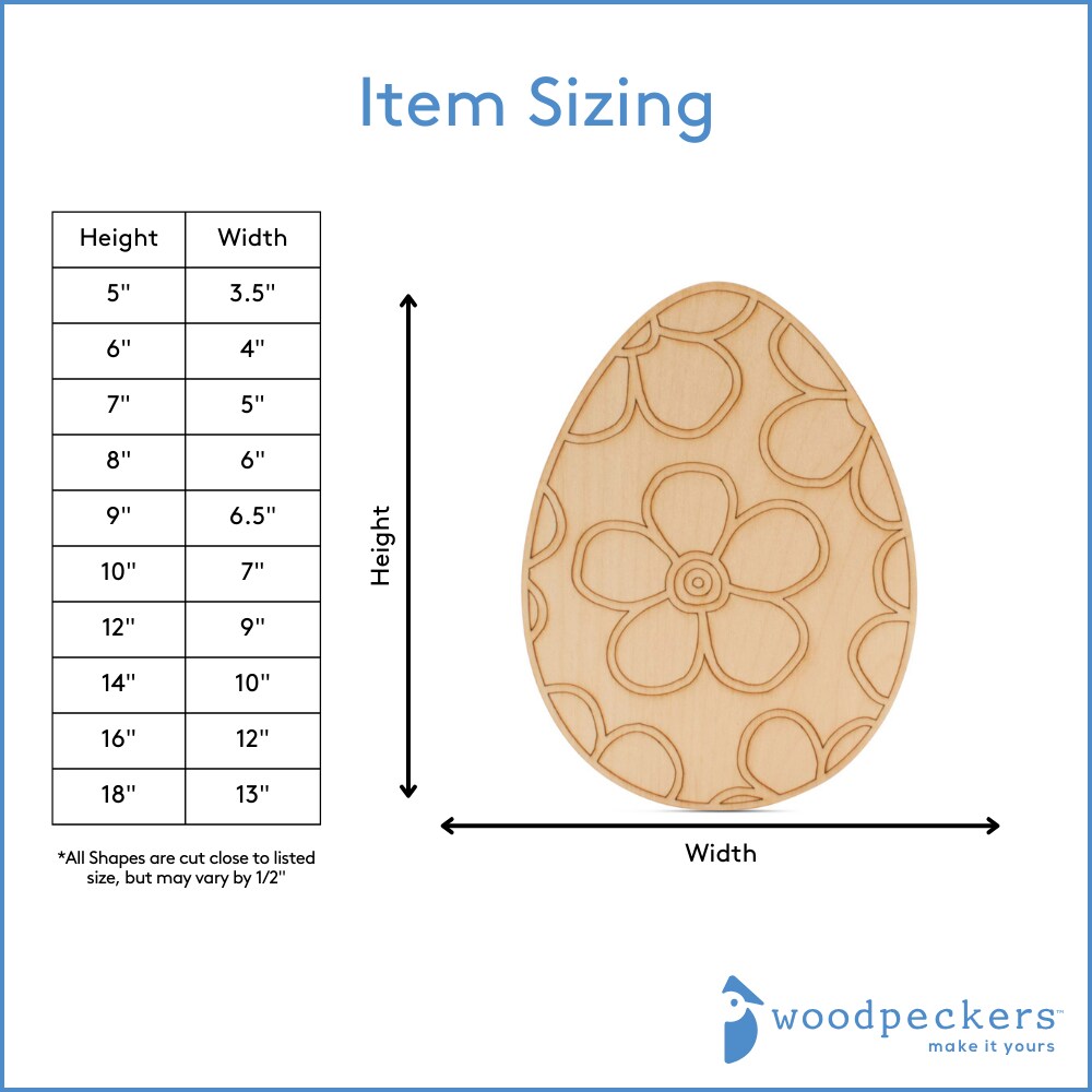 Floral Wood Easter Egg Cutouts, 5"-14”, 1/8" Thick |Woodpeckers