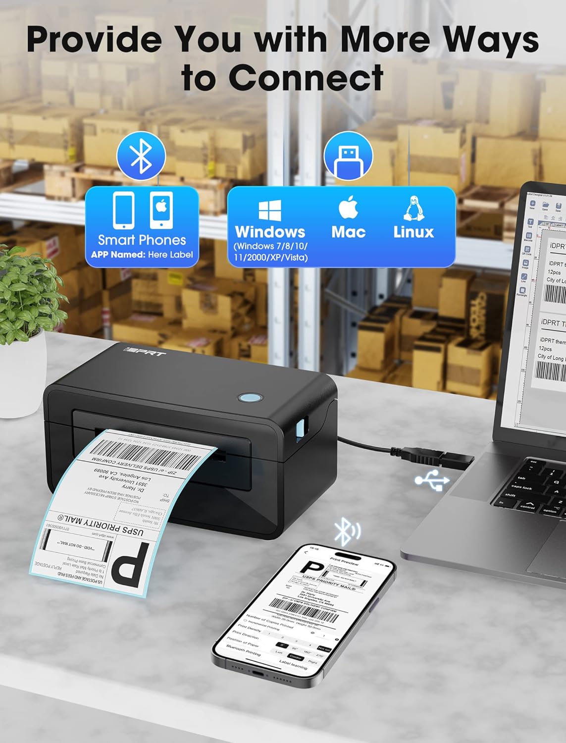 iDPRT&#xAE; - Bluetooth Label Printer | SP410BT - 4x6&#x22; Ultimate Solution Printing for Small Business