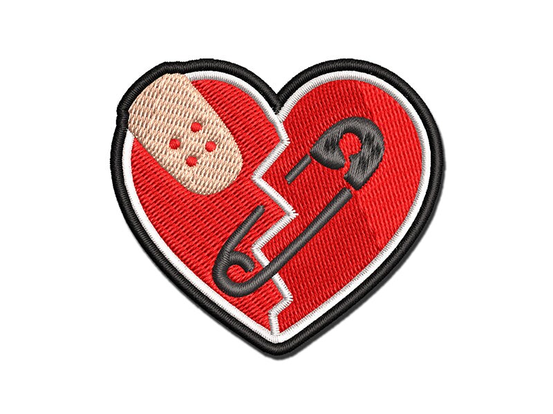 Mended Broken Heart Bandage Safety Pin Multi-Color Embroidered Iron-On or Hook &#x26; Loop Patch Applique