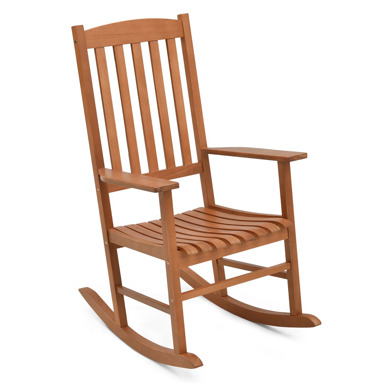 Patio Rocking Chair W/ 400 Lbs Weight Capacity Eucalyptus Wood Porch Rocker  W/ High Back