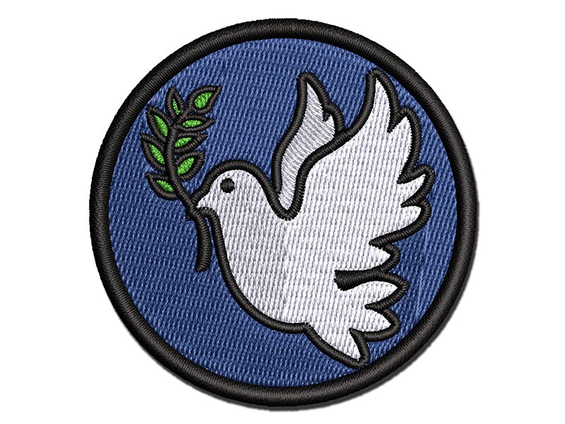Peace Dove with Olive Branch Multi-Color Embroidered Iron-On or Hook &#x26; Loop Patch Applique