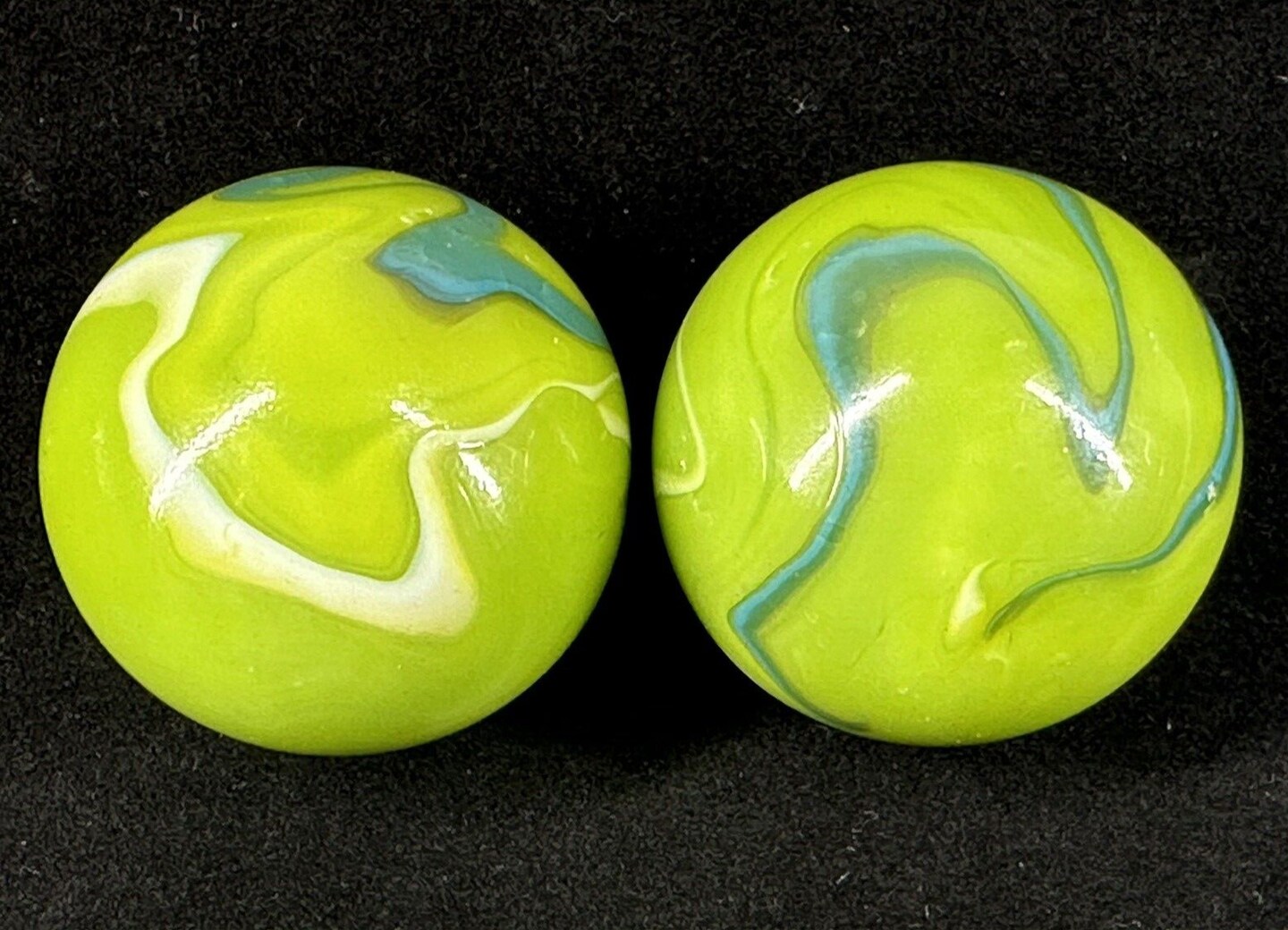2 BOULDERS 35mm MERMAID Marbles Glass Green/Blue/White Swirl